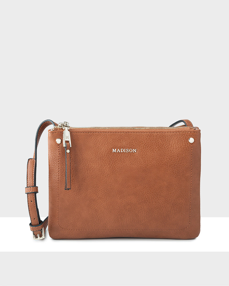 Charlotte Double Zip Crossbody Bag - Fixed Strap-Handbags-PEROZ Accessories