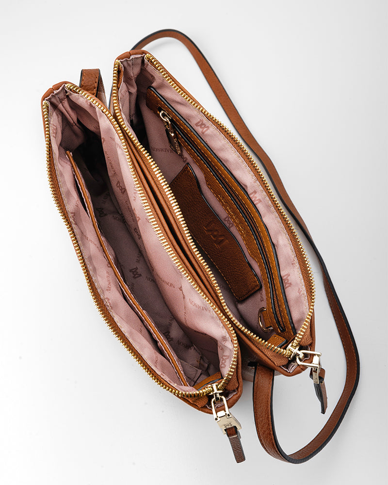 Charlotte Double Zip Crossbody Bag - Fixed Strap-Handbags-PEROZ Accessories