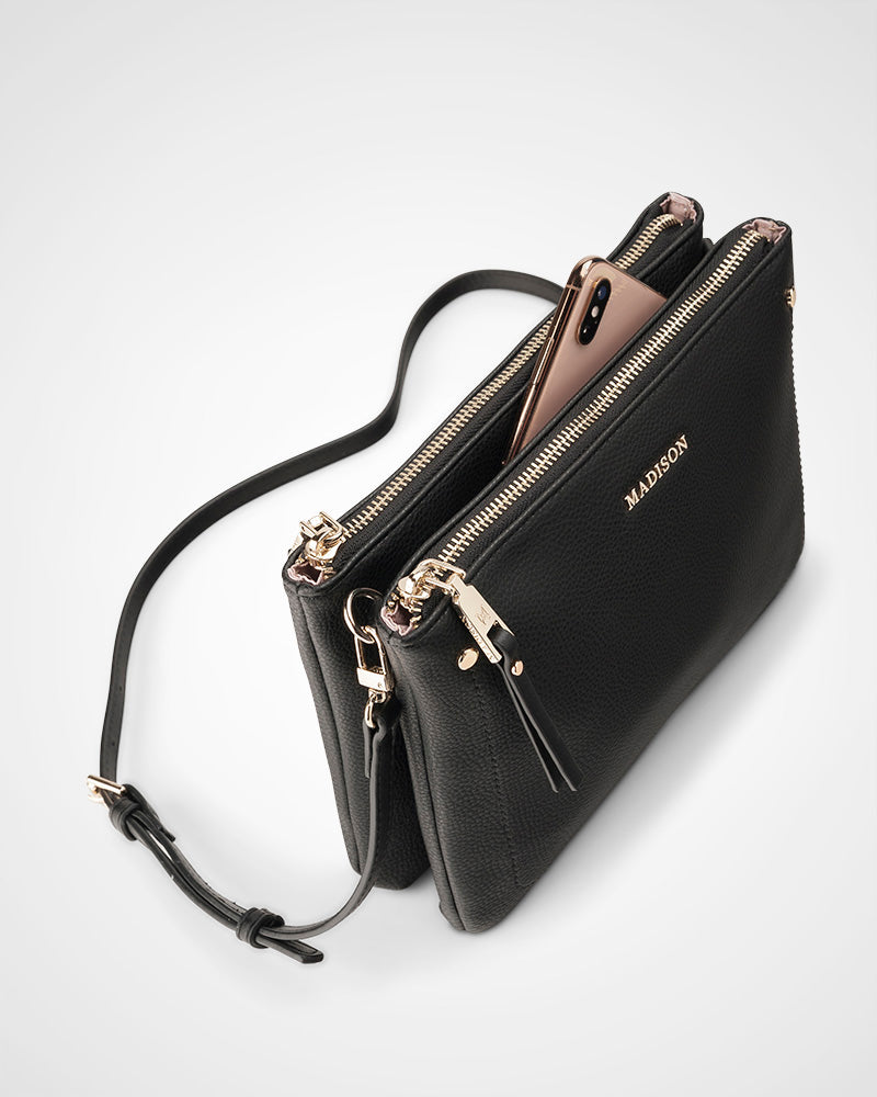 Charlotte Double Zip Crossbody Bag + Zebra Bag Strap-PEROZ Accessories