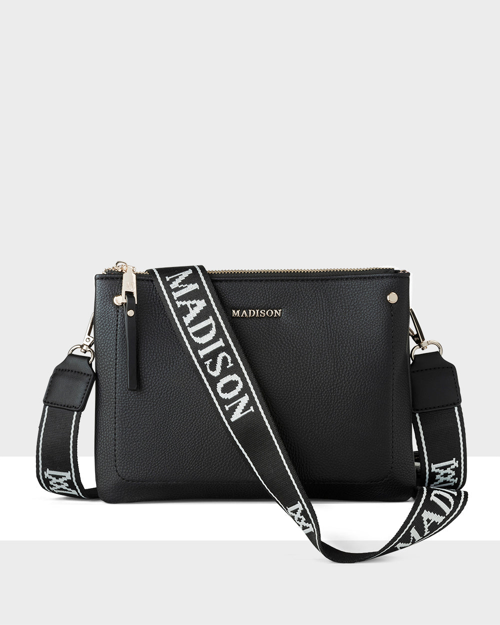 Charlotte Double Zip Crossbody Bag + Monogram Stripe Bag Strap-Handbags-PEROZ Accessories