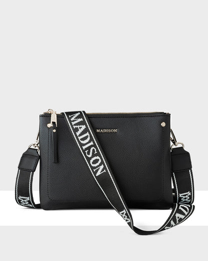 Charlotte Double Zip Crossbody Bag + Monogram Stripe Bag Strap-Handbags-PEROZ Accessories