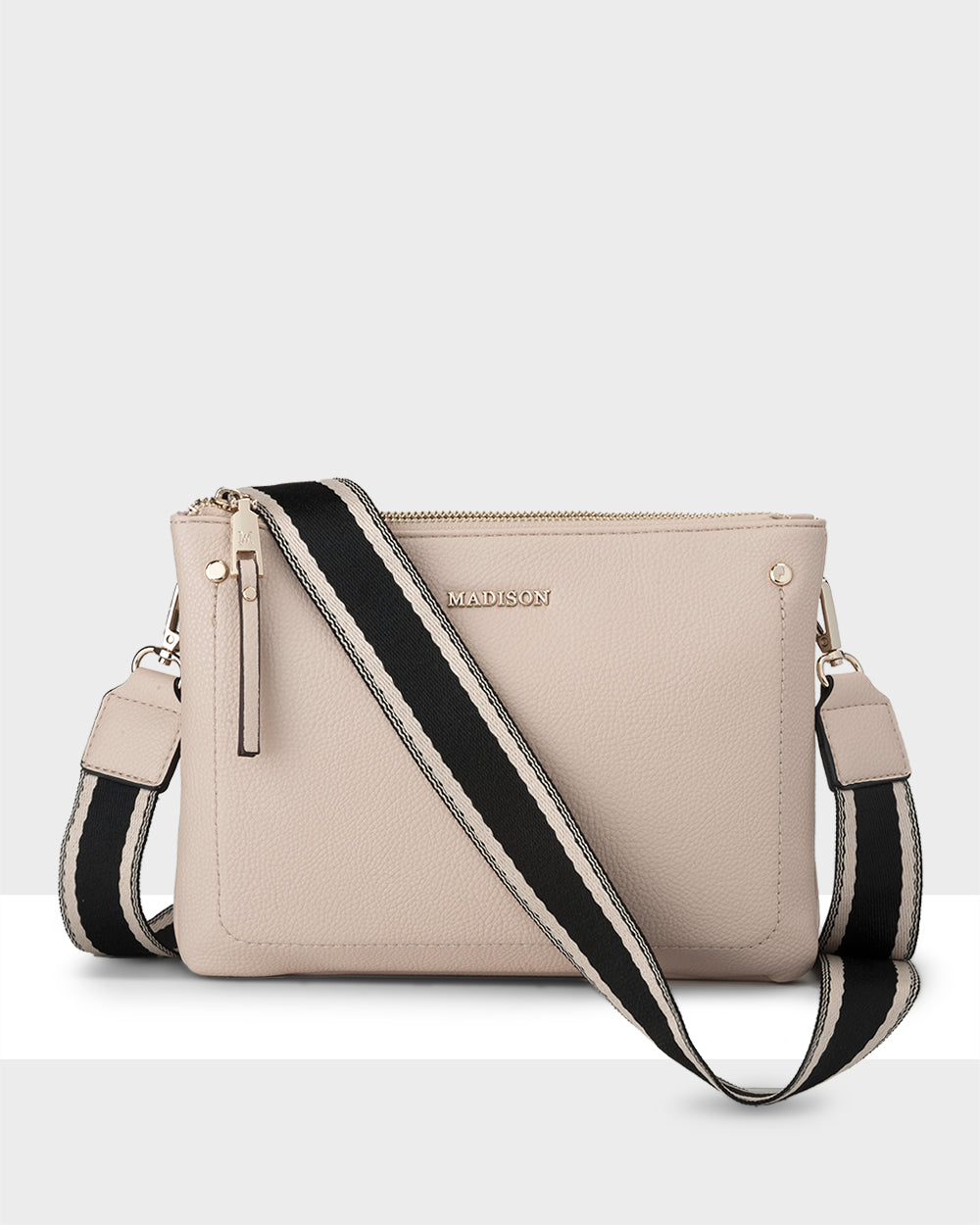 Charlotte Double Zip Crossbody Bag + Stripe Bag Strap-Handbags-PEROZ Accessories