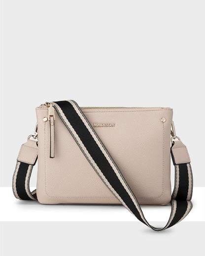 Charlotte Double Zip Crossbody Bag + Stripe Bag Strap-Handbags-PEROZ Accessories