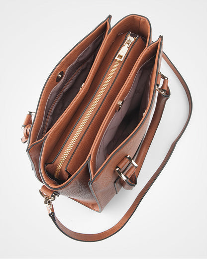 Angie Medium 3 Compartment Satchel Bag + Graphic Bag Strap-Handbags-PEROZ Accessories
