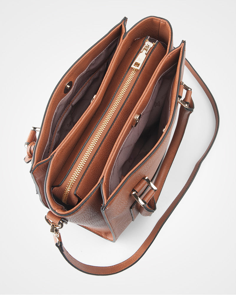 Angie Medium 3 Compartment Satchel Bag + Leopard Bag Strap-Handbags-PEROZ Accessories