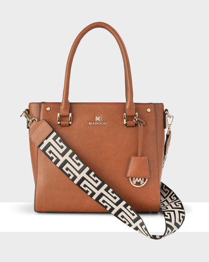 Angie Medium 3 Compartment Satchel Bag + Graphic Bag Strap-Handbags-PEROZ Accessories