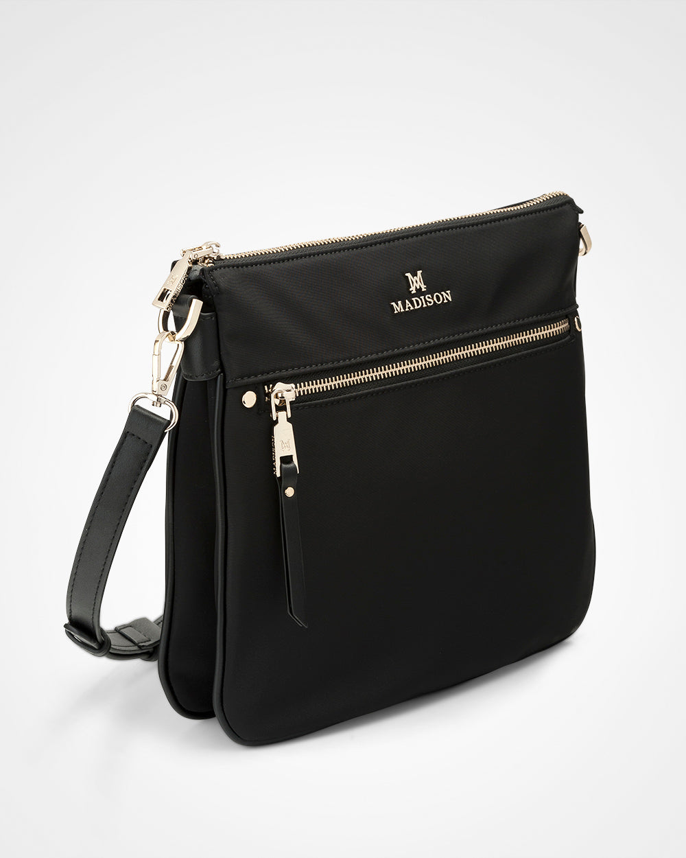 Renee Nylon Zip Top 2 Compartment Crossbody Bag + Monogram Bag Strap-Handbags-PEROZ Accessories