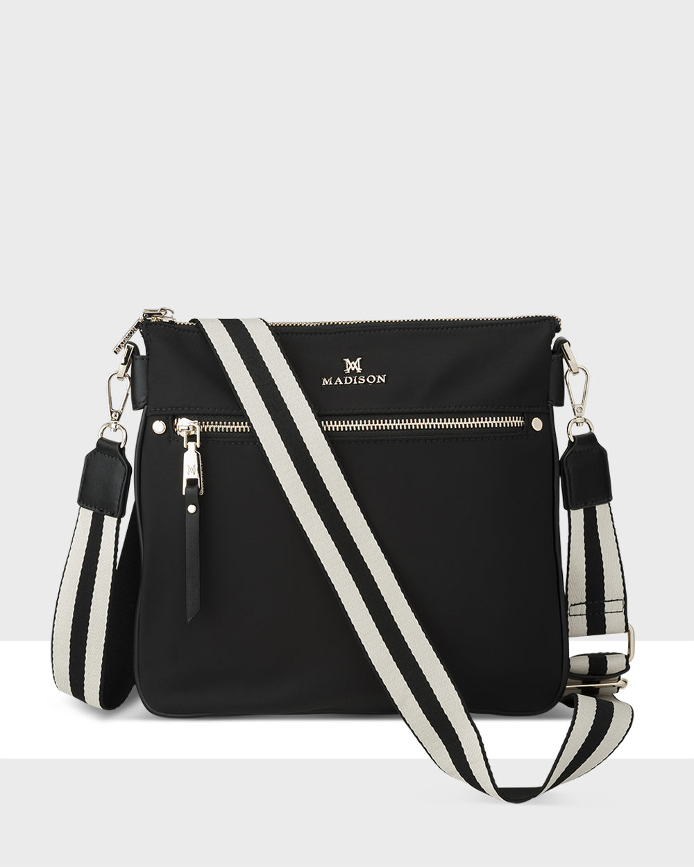 Renee Nylon Zip Top 2 Compartment Crossbody Bag + Stripe Bag Strap-Handbags-PEROZ Accessories