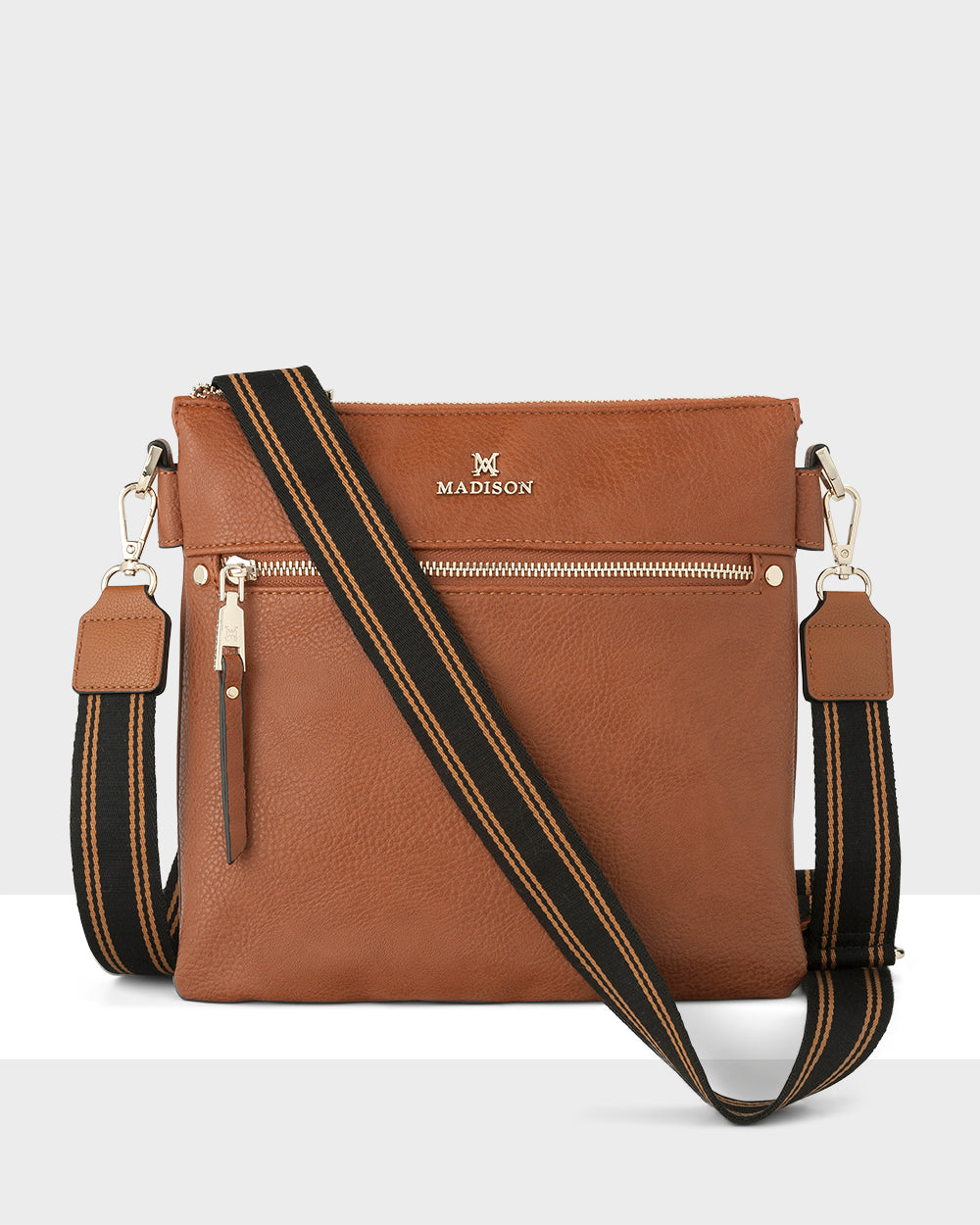 Renee Zip Top 2 Compartment Crossbody Bag + Stripe Bag Strap-Handbags-PEROZ Accessories