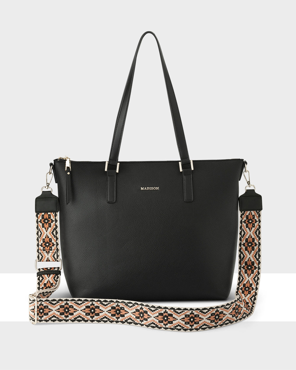 Inga Large Zip Top Tote Bag With Laptop Pocket + Aztec Bag Strap-Handbags-PEROZ Accessories