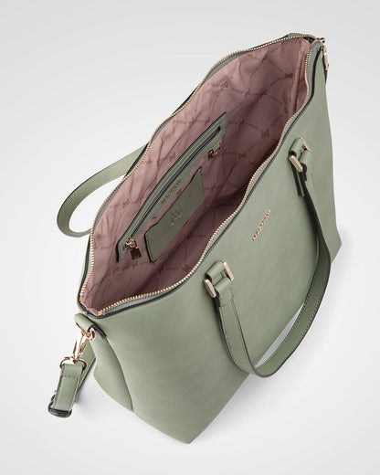 Inga Large Zip Top Tote Bag With Laptop Pocket + Stripe Bag Strap-Handbags-PEROZ Accessories