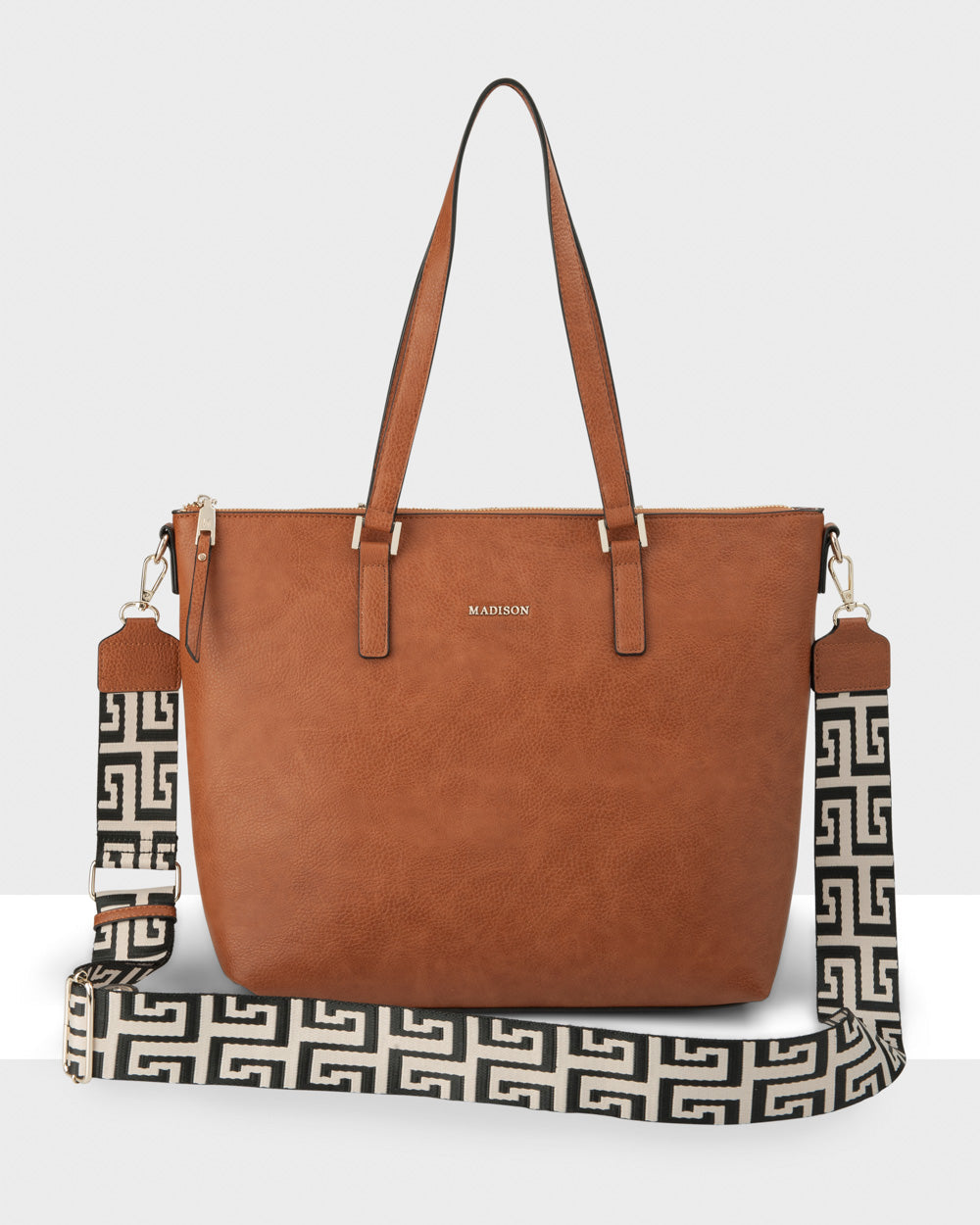 Inga Large Zip Top Tote Bag With Laptop Pocket + Graphic Bag Strap-Handbags-PEROZ Accessories