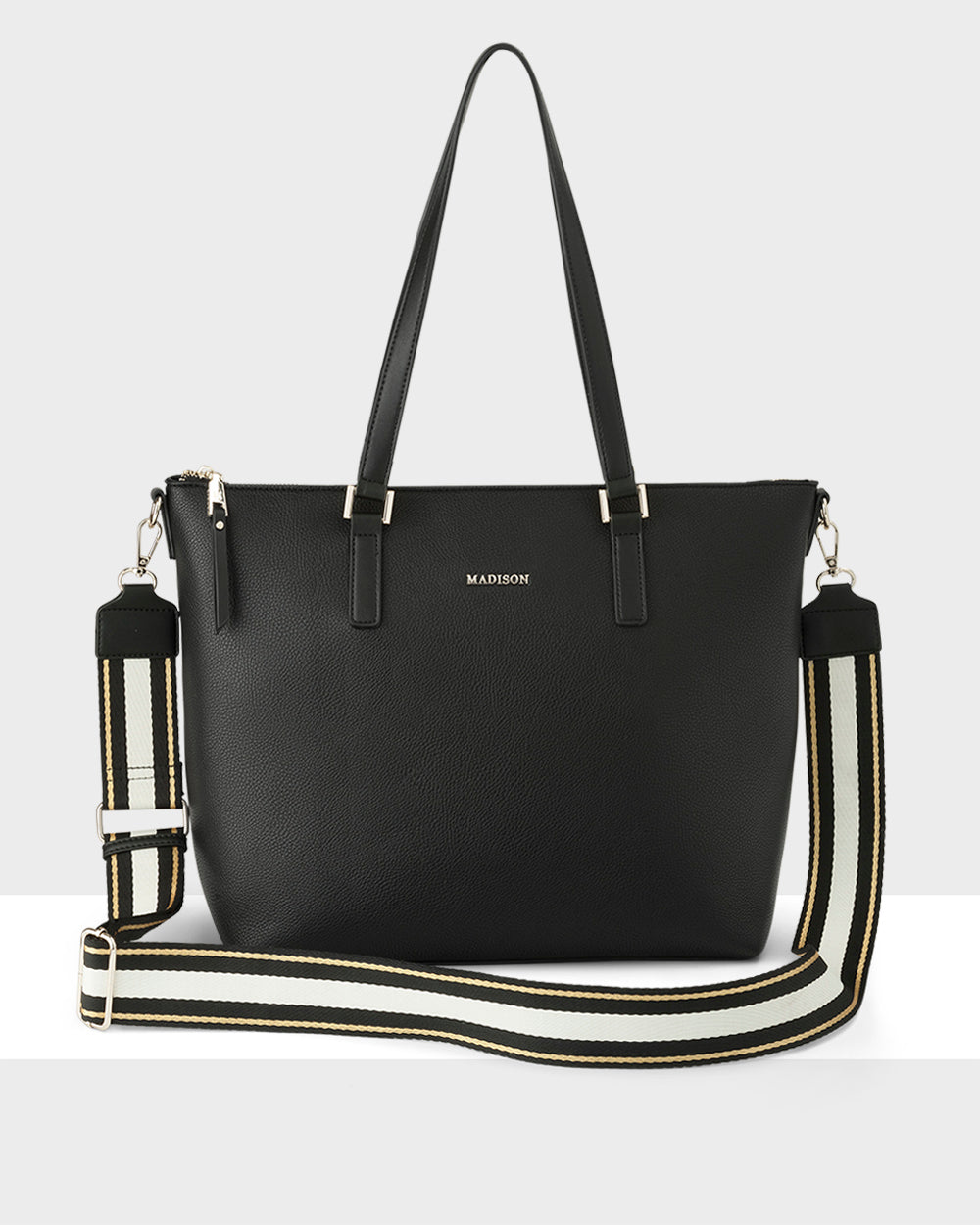 Inga Large Zip Top Tote Bag With Laptop Pocket + Metallic Stripe Bag Strap-Handbags-PEROZ Accessories