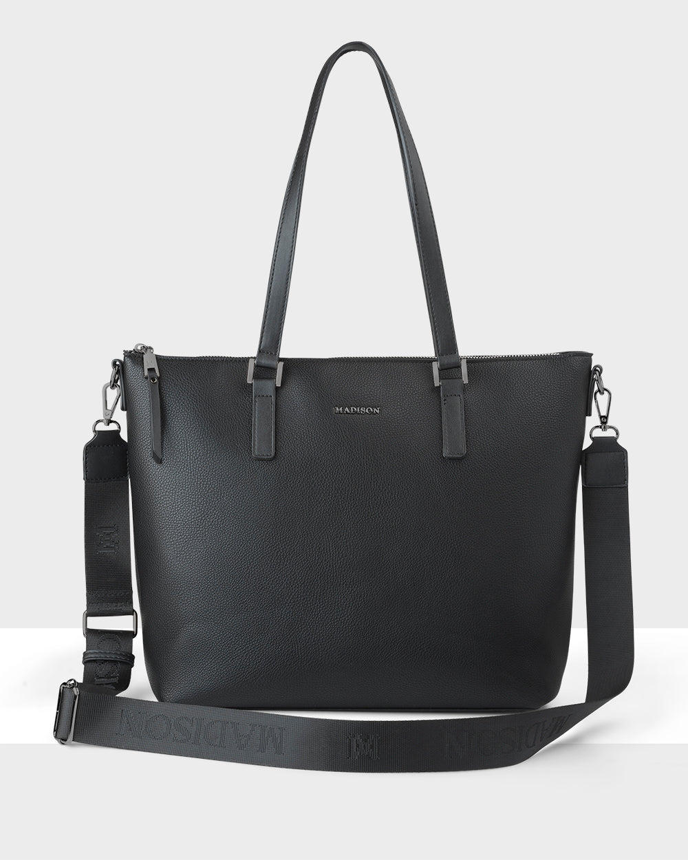 Inga Large Zip Top Tote Bag With Laptop Pocket + Monogram Bag Strap-Handbags-PEROZ Accessories