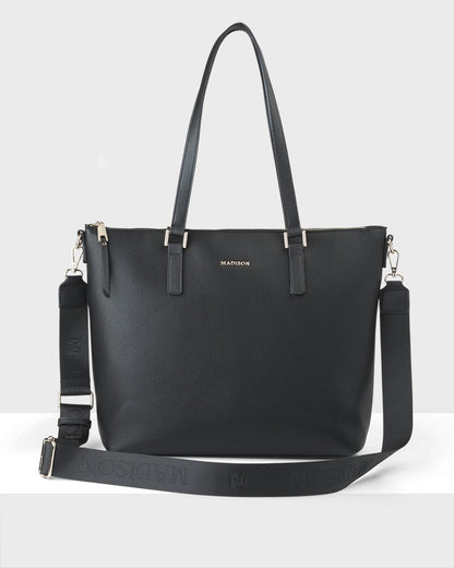 Inga Large Zip Top Tote Bag With Laptop Pocket + Monogram Bag Strap-Handbags-PEROZ Accessories
