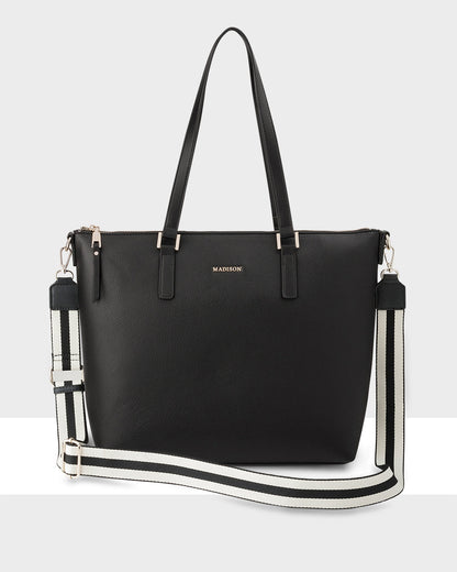 Inga Large Zip Top Tote Bag + Stripe Bag Strap-Tote Bags-PEROZ Accessories