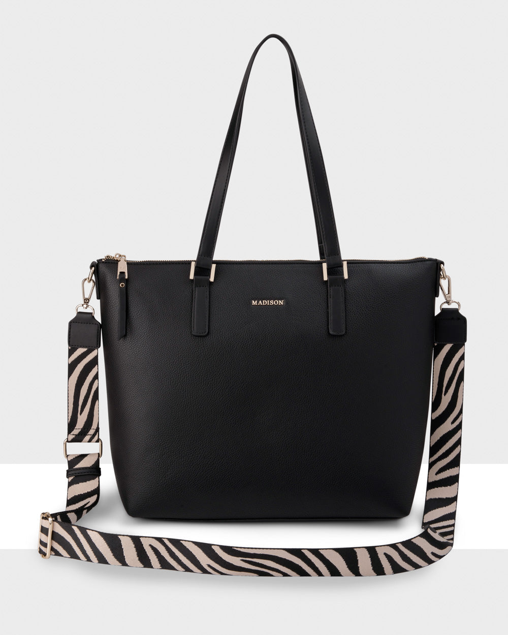Inga Large Zip Top Tote Bag With Laptop Pocket + Zebra Bag Strap-Handbags-PEROZ Accessories