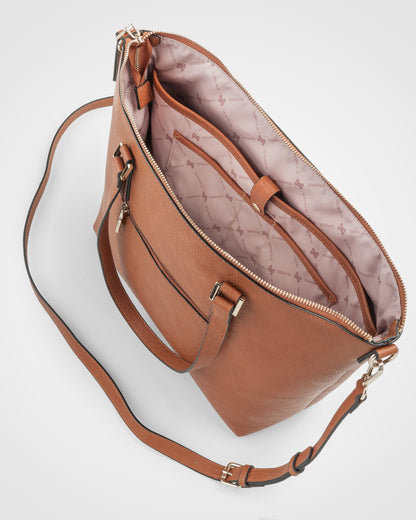 Inga Large Zip Top Tote Bag With Laptop Pocket + Leopard Bag Strap-Handbags-PEROZ Accessories