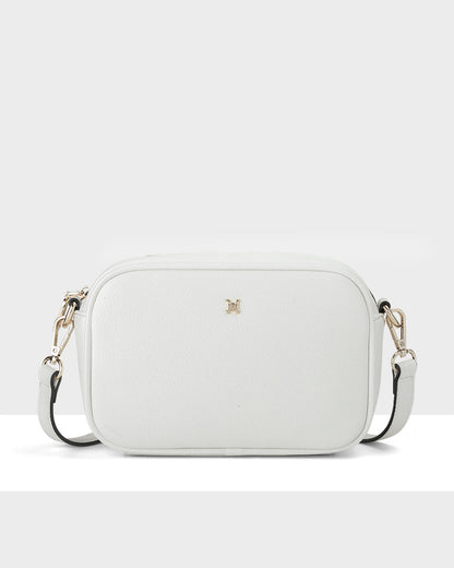 Monica White Camera Crossbody Bag + Monogram Bag Strap-Handbags-PEROZ Accessories