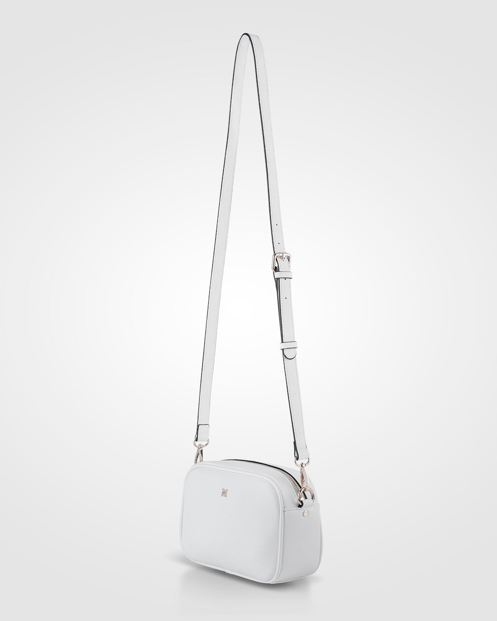 Monica White Camera Crossbody Bag + Monogram Bag Strap-Handbags-PEROZ Accessories