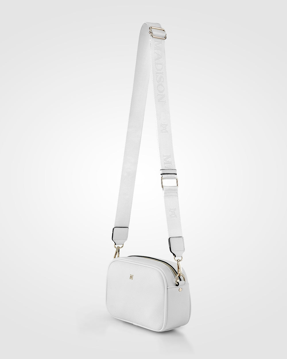 Monica White Camera Crossbody Bag + Monogram Bag Strap-Handbags-PEROZ Accessories