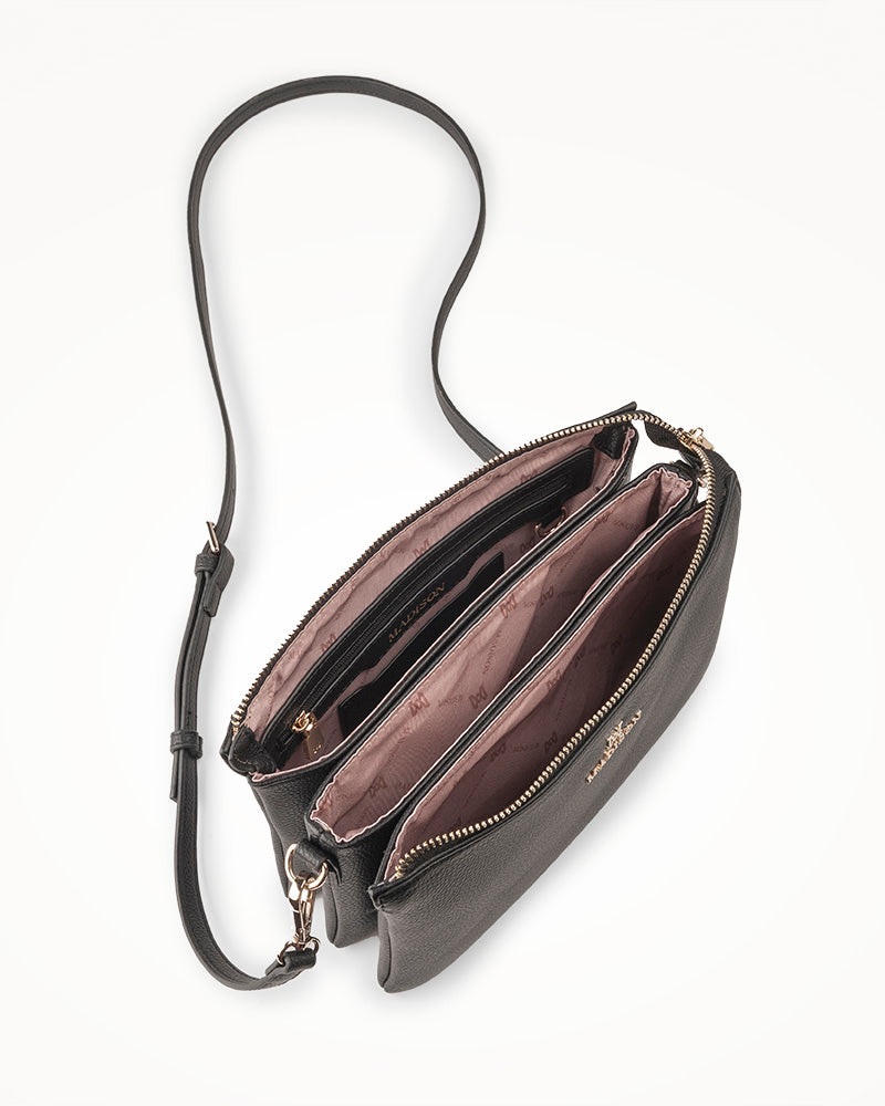 Avery 3 Compartment Crossbody Bag + Stripe Bag Strap-Handbags-PEROZ Accessories
