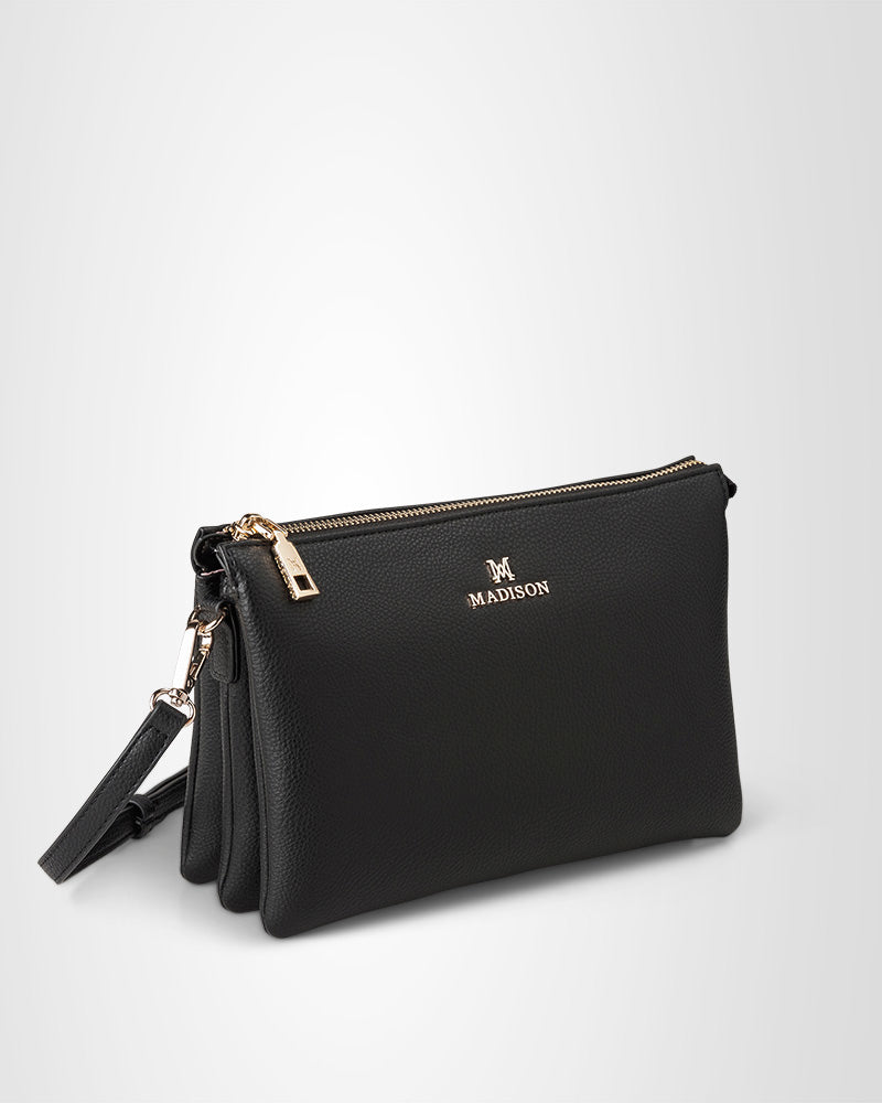 Avery 3 Compartment Crossbody Bag + Metallic Stripe Bag Strap-Handbags-PEROZ Accessories