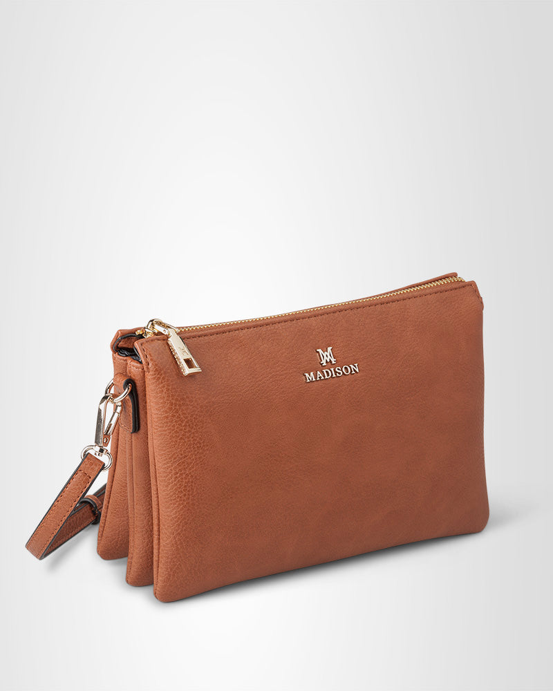 Avery 3 Compartment Crossbody Bag + Stripe Bag Strap-Handbags-PEROZ Accessories