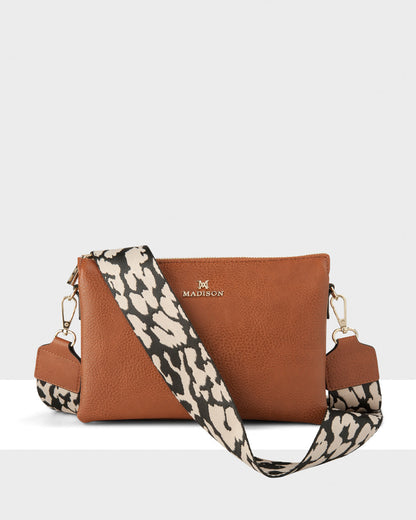 Avery 3 Compartment Crossbody Bag + Leopard Bag Strap-Handbags-PEROZ Accessories