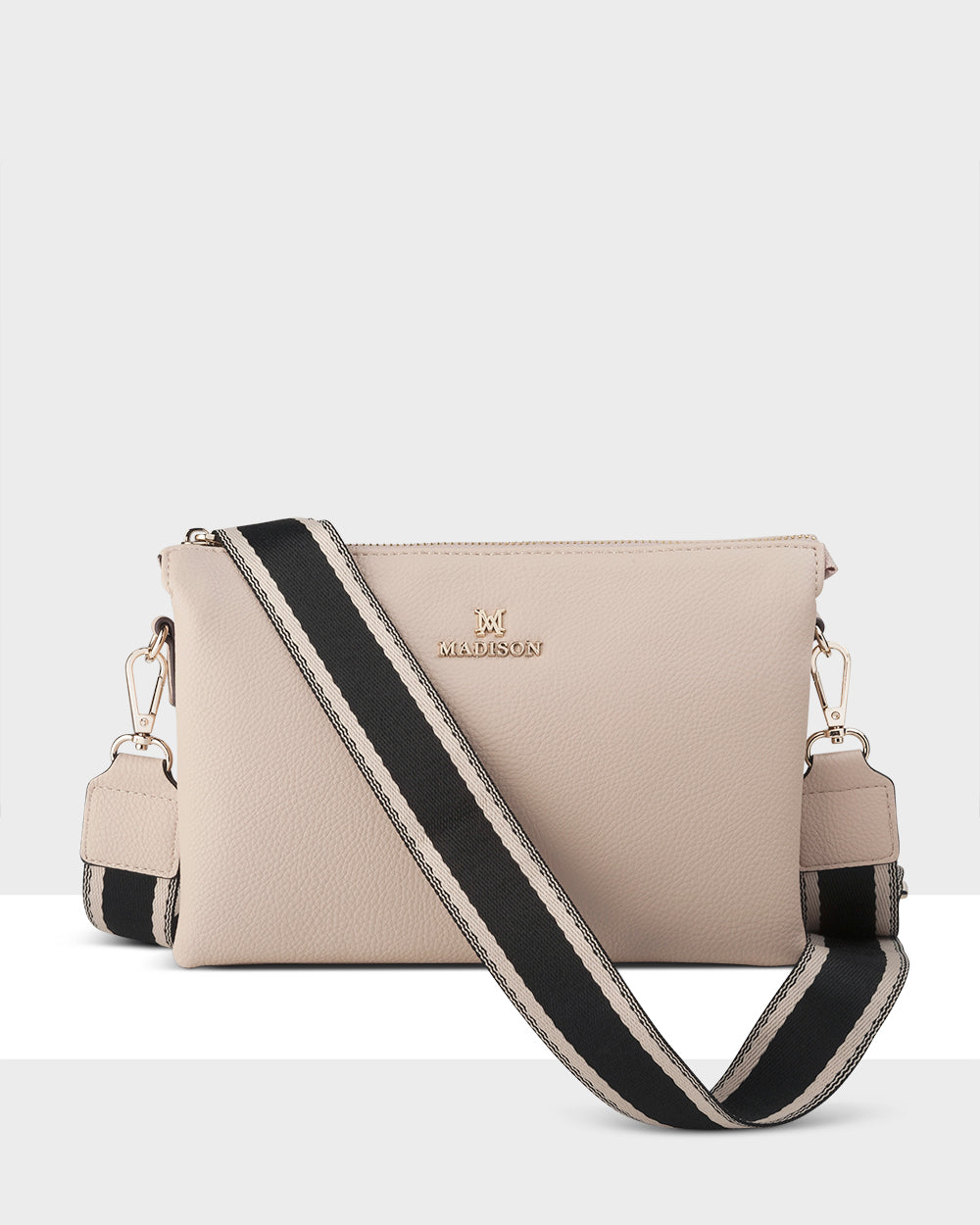 Avery 3 Compartment Crossbody Bag + Stripe Bag Strap-Handbags-PEROZ Accessories