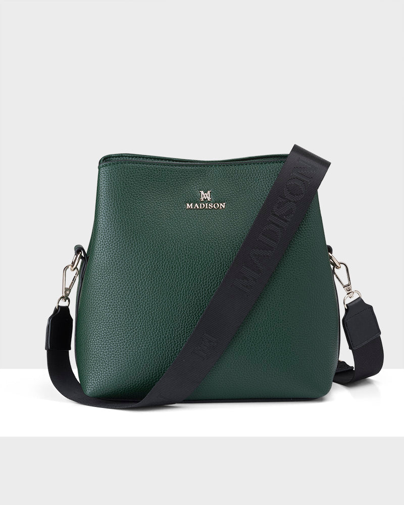 Joanie 3 Compartment Crossbody Bucket Bag + Monogram Bag Strap-Handbags-PEROZ Accessories
