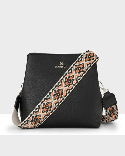 Joanie 3 Compartment Crossbody Bucket Bag + Aztec Bag Strap-Handbags-PEROZ Accessories