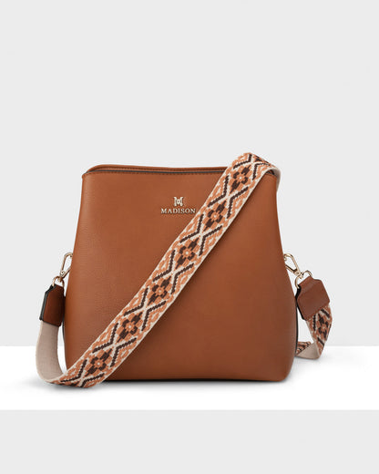 Joanie 3 Compartment Crossbody Bucket Bag + Aztec Bag Strap-PEROZ Accessories