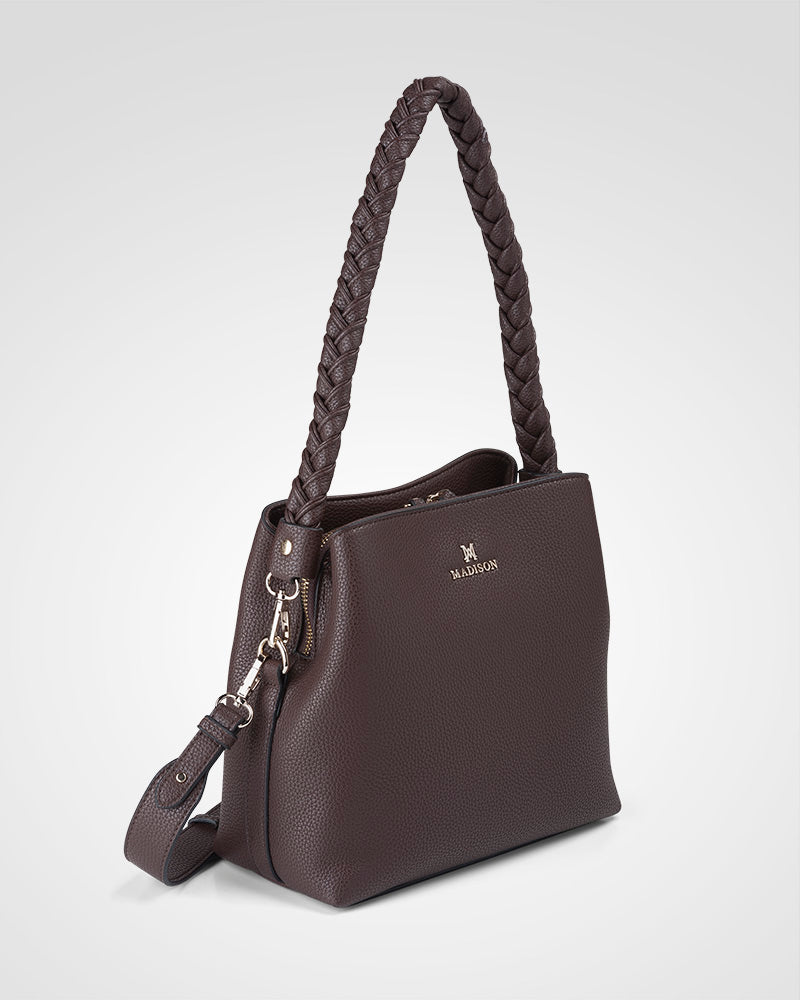 Joanie 3 Compartment Crossbody Bucket Bag + Plait Strap-PEROZ Accessories
