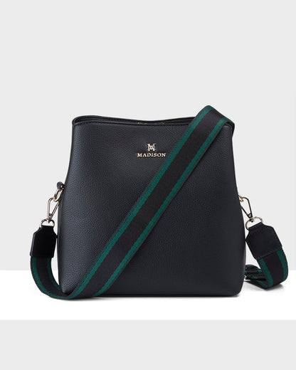 Joanie 3 Compartment Crossbody Bucket Bag + Stripe Bag Strap-Handbags-PEROZ Accessories