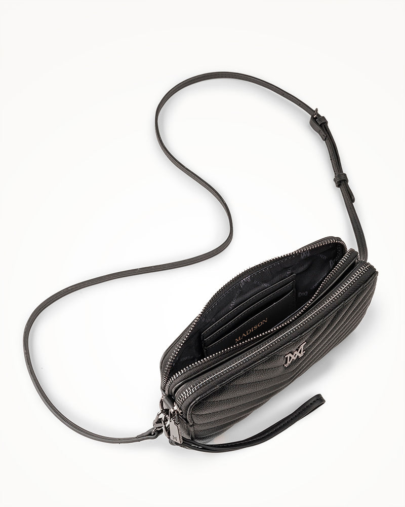 Zoe V-Stitch Slim Double Zip Camera Bag With Detachable Wrist Strap-PEROZ Accessories