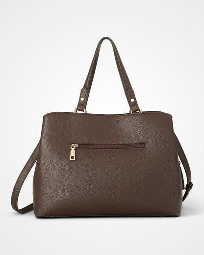 Katherine Medium Satchel With 3 Compartments &amp; Crossbody Strap-Handbags-PEROZ Accessories