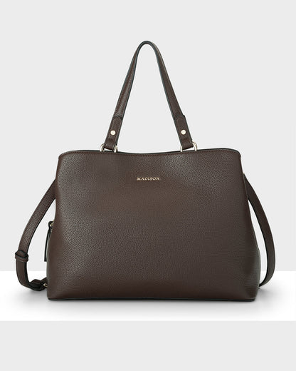 Katherine Medium Satchel With 3 Compartments &amp; Crossbody Strap-Handbags-PEROZ Accessories