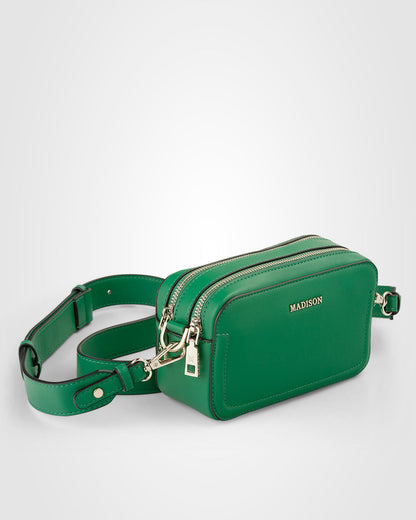 Maddie Double Zip Camera Crossbody Bag + Monogram Stripe Bag Strap-Handbags-PEROZ Accessories