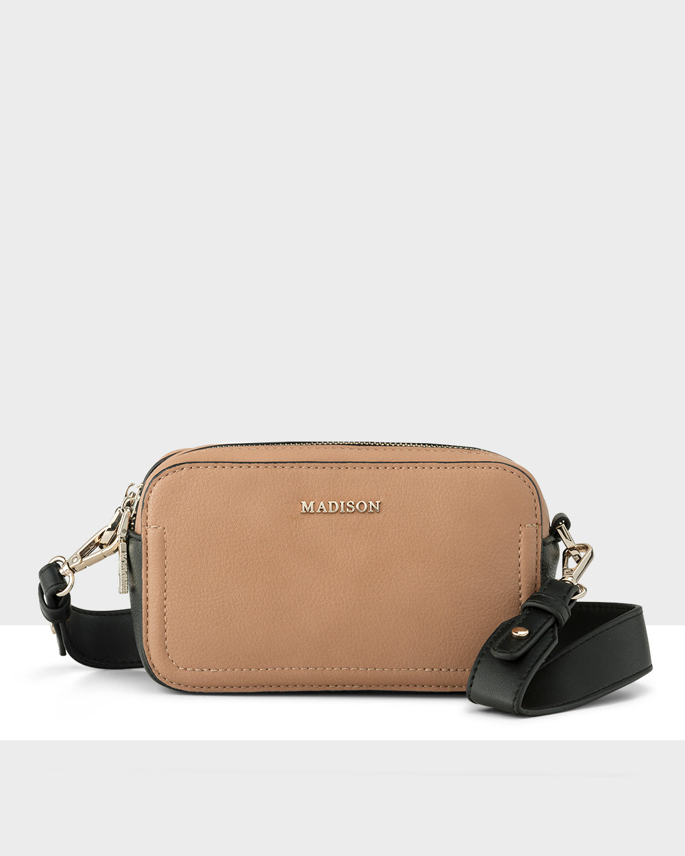 Maddie Double Zip Camera Crossbody Bag With Wide Strap-Handbags-PEROZ Accessories