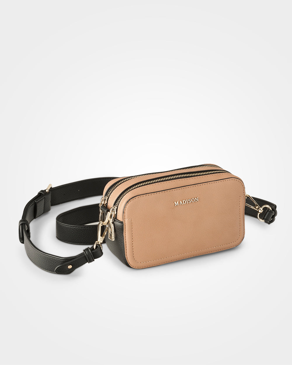 Maddie Double Zip Camera Crossbody Bag With Wide Strap-Handbags-PEROZ Accessories