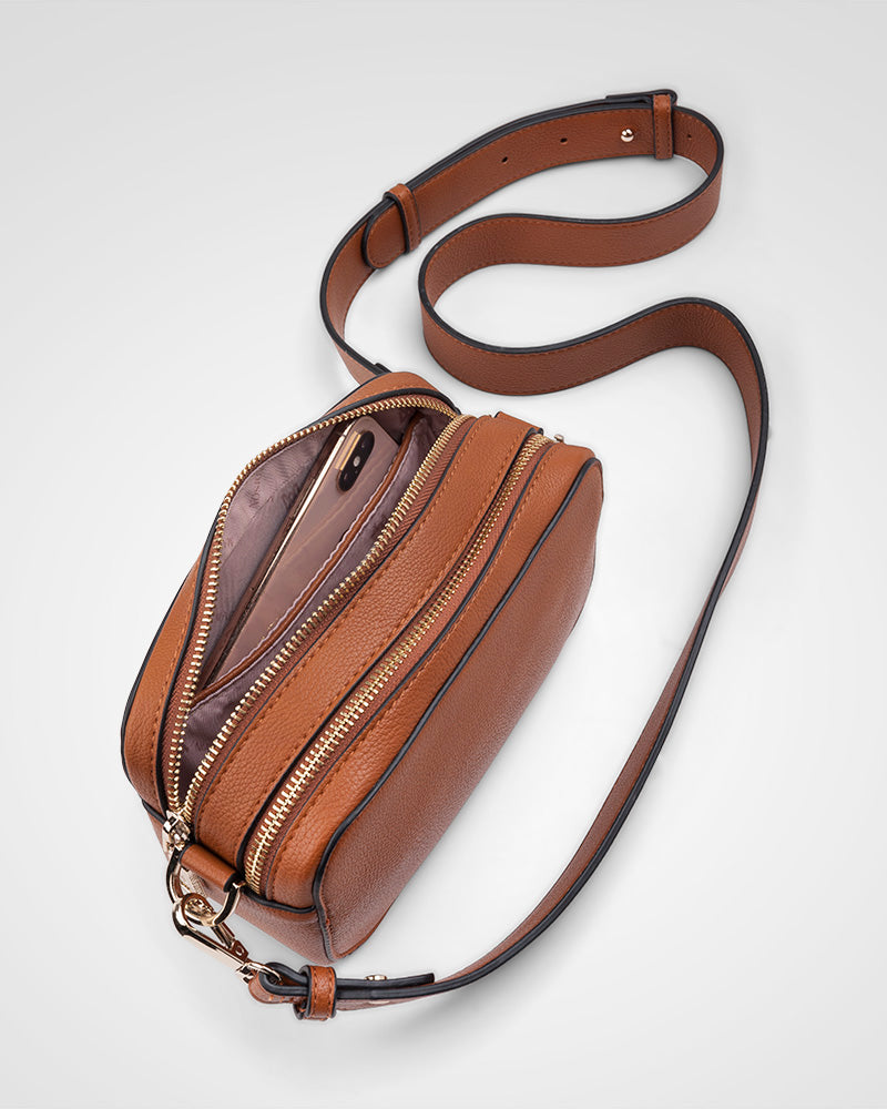 Maddie Double Zip Camera Crossbody Bag + Aztec Bag Strap-PEROZ Accessories