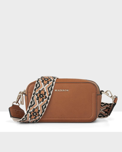 Maddie Double Zip Camera Crossbody Bag + Aztec Bag Strap-Handbags-PEROZ Accessories