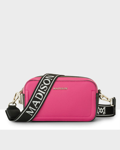 Maddie Double Zip Camera Crossbody Bag + Monogram Stripe Bag Strap-Handbags-PEROZ Accessories