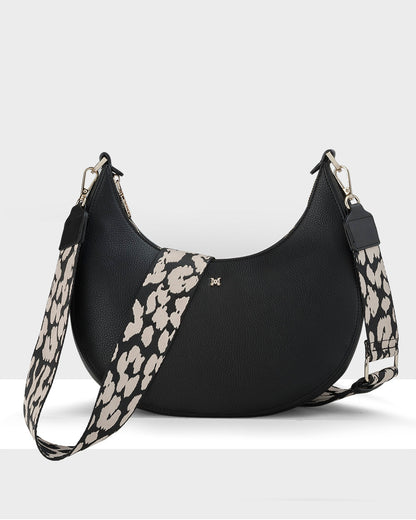 Pia Crescent Shoulder Bag With Crossbody Strap + Leopard Pattern Strap-PEROZ Accessories