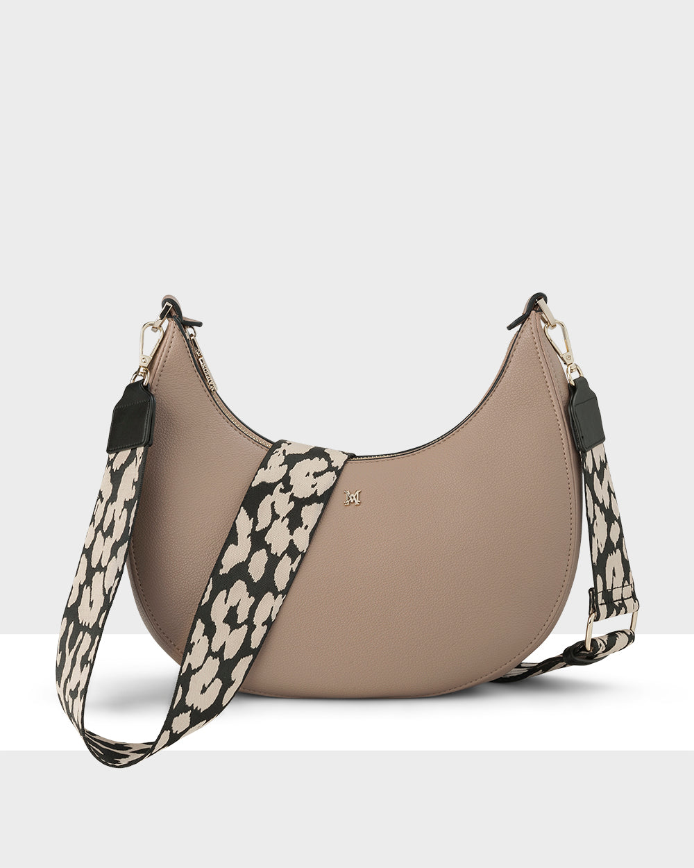 Pia Crescent Shoulder Bag With Crossbody Strap + Leopard Pattern Strap-PEROZ Accessories