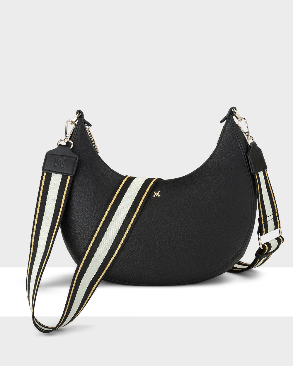 Pia Cresent Shoulder Bag With Crossbody Strap + Metallic Stripe Strap-Handbags-PEROZ Accessories