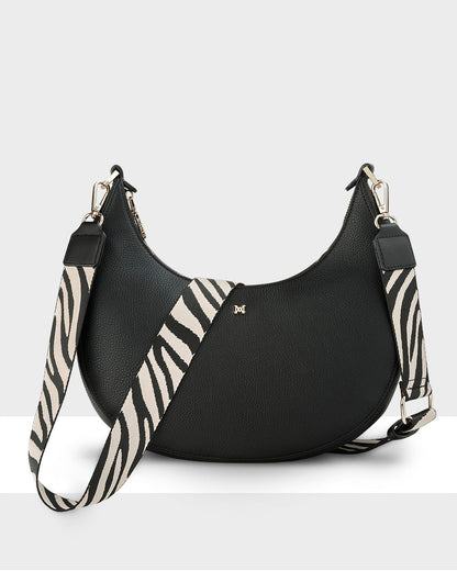 Pia Crescent Shoulder Bag With Crossbody Strap + Zebra Pattern Strap-PEROZ Accessories