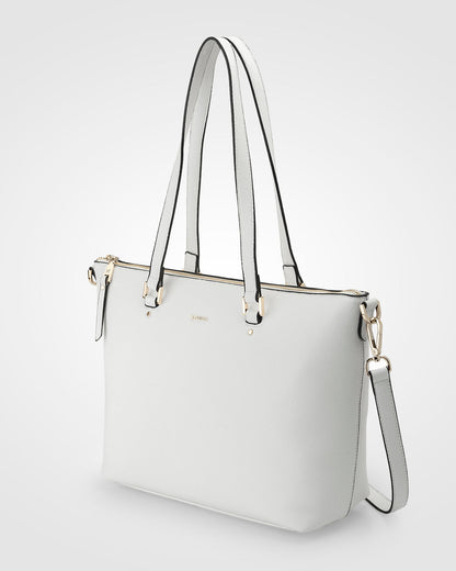 Vivian Medium Zip Top Tote With Metallic Stripe Strap-Handbags-PEROZ Accessories