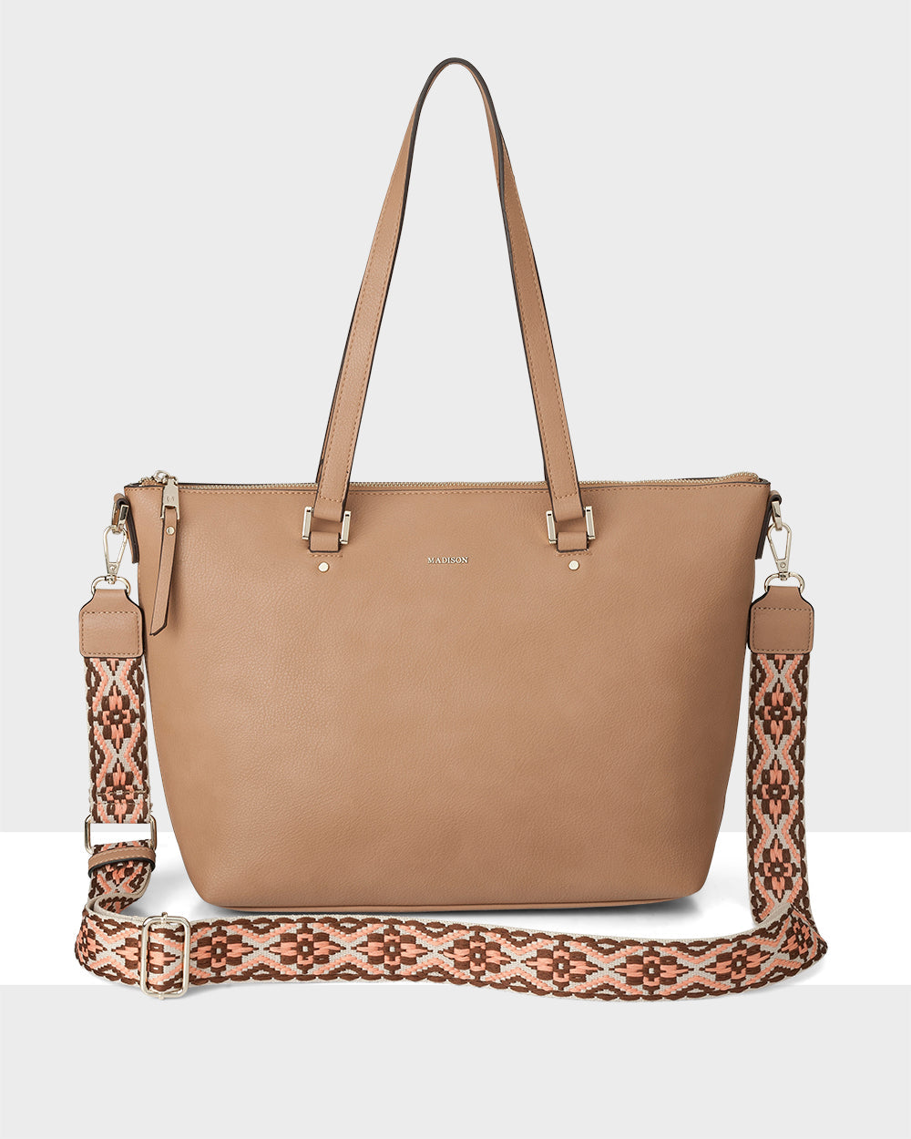 Vivian Medium Zip Top Tote With Aztec Strap-Handbags-PEROZ Accessories